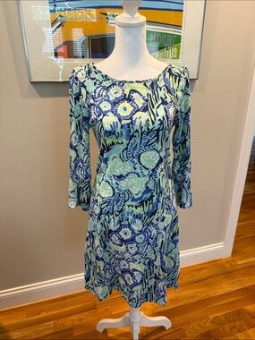 Lilly Pulitzer Blue & Green Floral Long Sleeve Dress